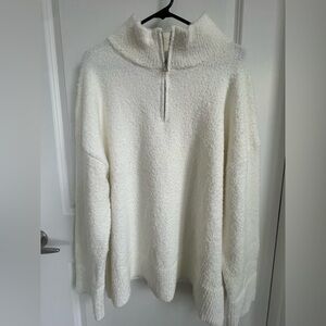 White Cozy Quarter-Zip Sweater | Soft Texture | Turtleneck Style | Relaxed Fit